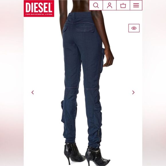 Diesel Cargo Pants P-LAN Trouser Blue Satin SZ 27 NWOT - Picture 4 of 10